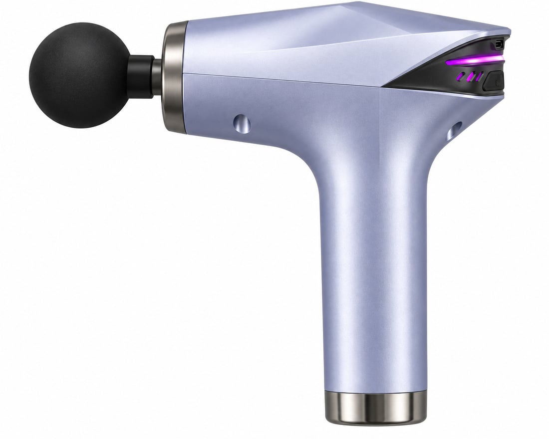 EVURON ARC Pro percussion massage gun in side profile, showing the handle, control face and ball attachment head.