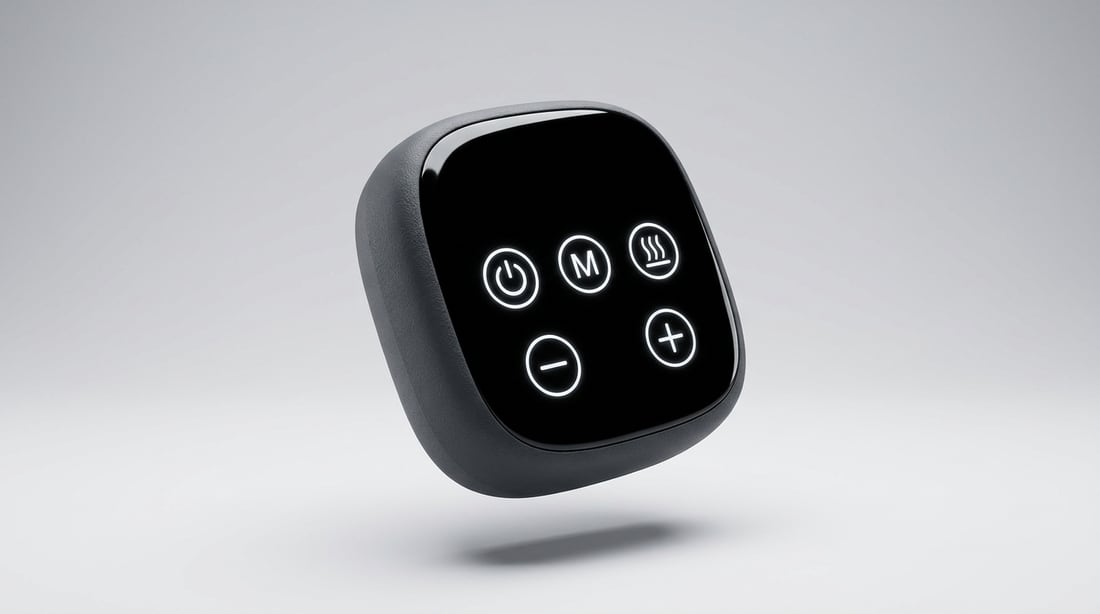 The detachable EVURON VectaTech Pro controller, showing its power, mode and intensity controls.